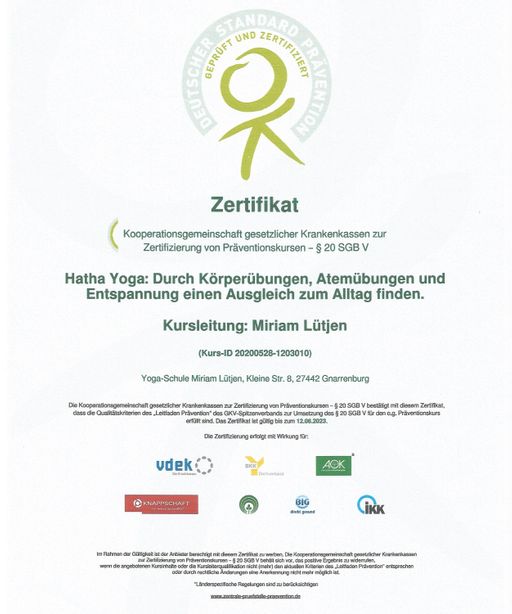 Zertifikat ZPP Hatha Yoga Anfänger
